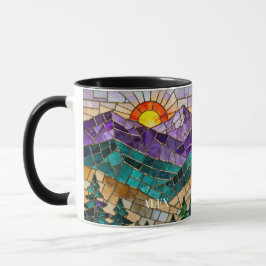 Stained Glass Mountain Sunrise Mug Tasse