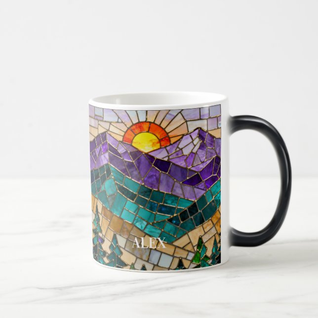 Stained Glass Mountain Sunrise Mug  Verwandlungstasse (Rechts)