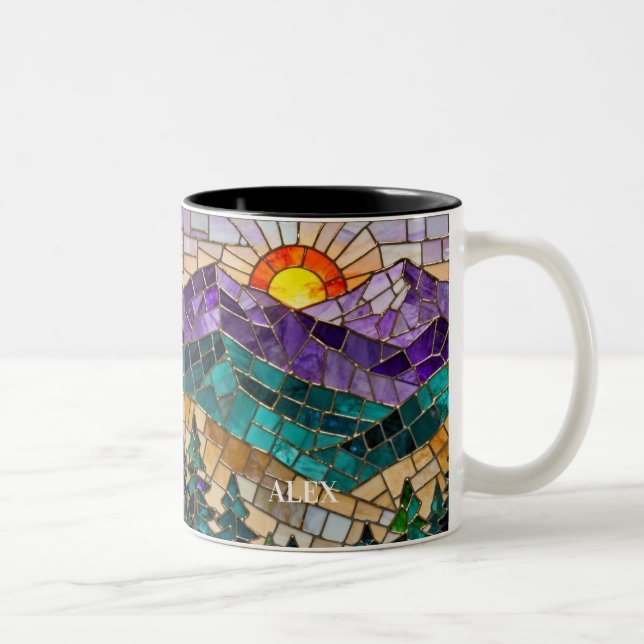 Stained Glass Mountain Sunrise Mug  Zweifarbige Tasse (Rechts)