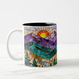 Stained Glass Mountain Sunrise Mug Zweifarbige Tasse
