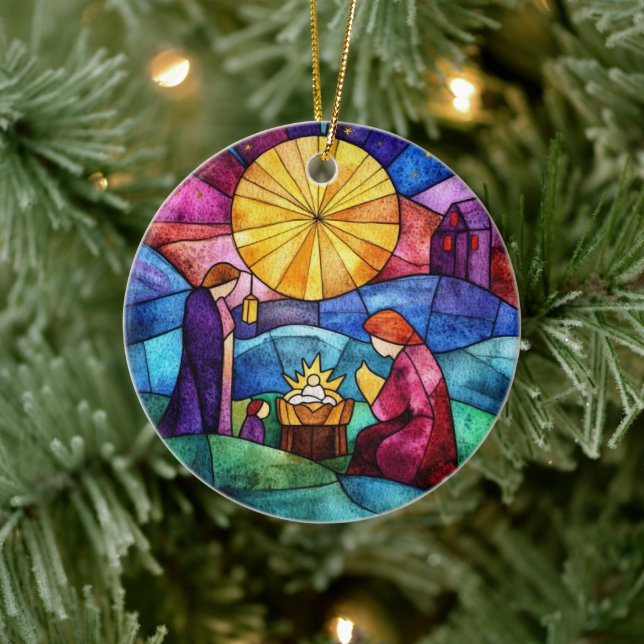 Stained Glass Nativity Scene Christmas Ornament (Baum)