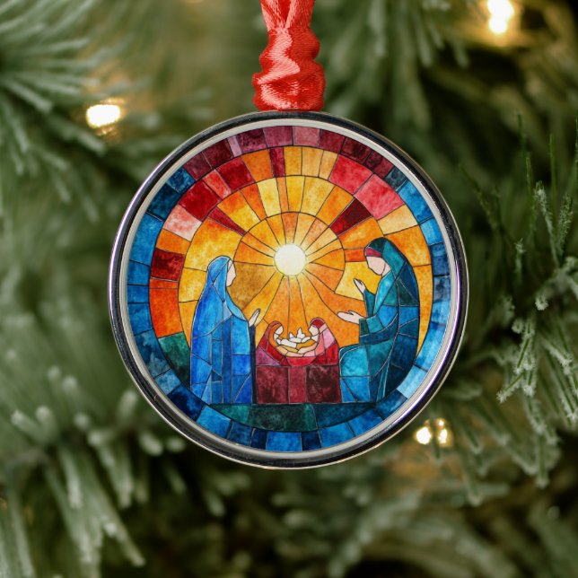 Stained Glass Nativity Scene Christmas Ornament (Baum)