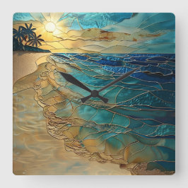 Stained Glass Ocean Beach Wall Clock Quadratische Wanduhr