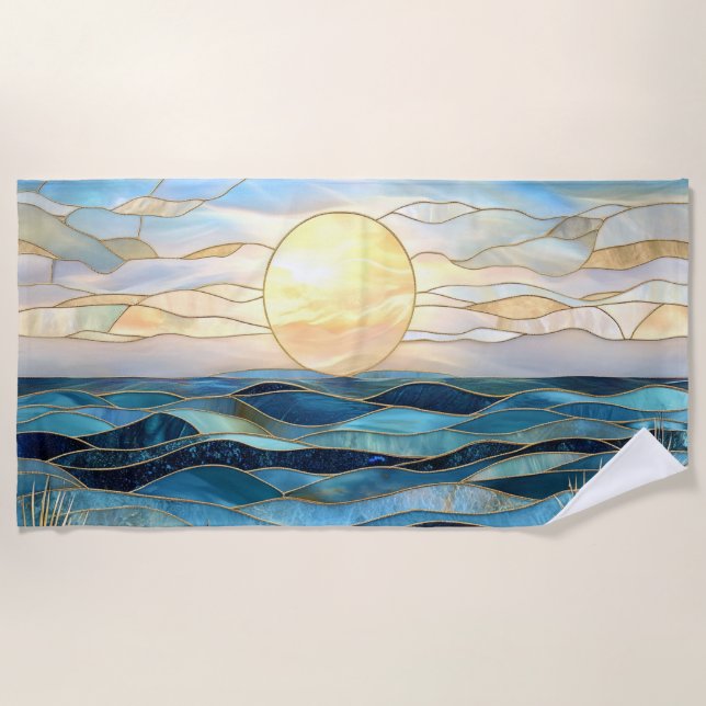 Stained Glass Ocean Sunset Beach Towel Strandtuch (Vorderseite)