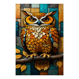 Stained Glass Owl Wall Art Canvas for Office Study Poster