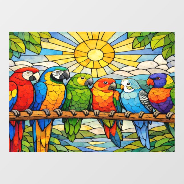 Stained-Glass Parrots Home Window Cling Fensteraufkleber (Blatt)