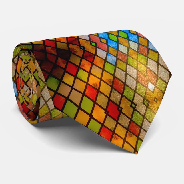 Stained Glass Pattern Church Tie Krawatte (Gerollt)