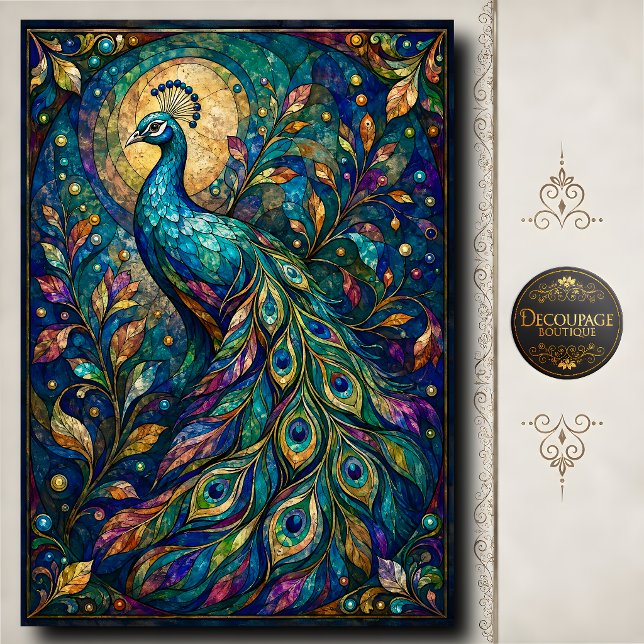 Stained Glass Peacock Decoupage Seidenpapier (Stained Glass Peacock Decoupage Tissue Paper)