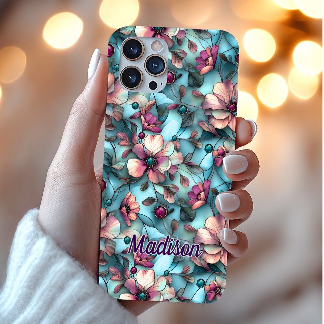 Stained glass purple blue floral Case-Mate iPhone hülle (Von Creator hochgeladen)