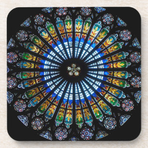 Stained glass rose window in France's Strasbourg Untersetzer