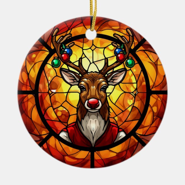 Stained Glass Rudolph Reindeer Keramik Ornament (Vorne)