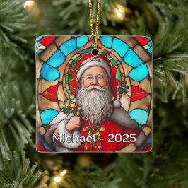 Stained Glass Santa Claus Portrait Keramikornament
