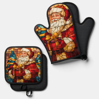 Stained Glass Santa Ofenhandschuh & Topflappen-Set