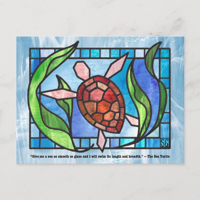 Stained Glass Sea Turtle Postcards Feiertagspostkarte (Vorderseite)