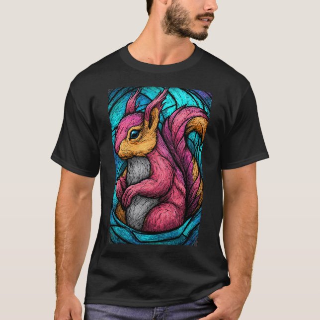 Stained-Glass Squirrel – Teal & Magenta Woodland A T-Shirt (Vorderseite)