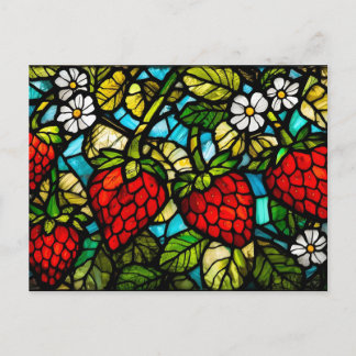 Stained Glass Strawberries, Leaves and Flowers  Feiertagspostkarte
