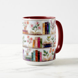 Stained Glass Style Floral Bookshelf Mug Tasse