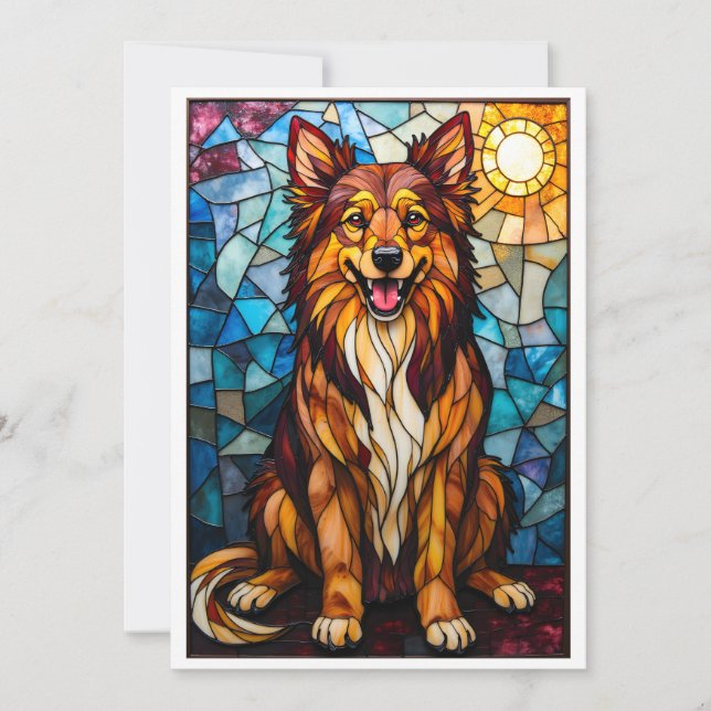 Stained Glass Style Mixed Breed Dog Flat Karte (Vorderseite)