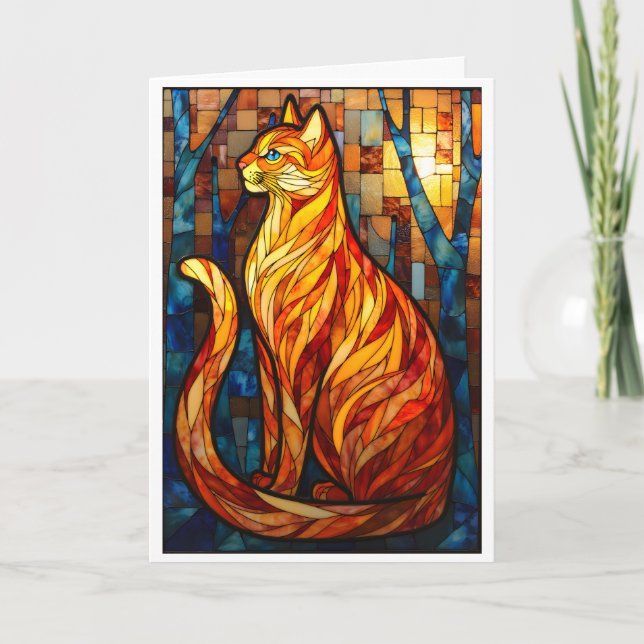 Stained Glass Style Orange Cat  Karte (Vorderseite)