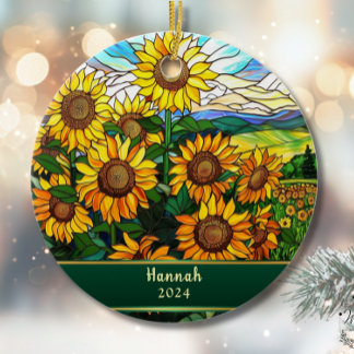 Stained Glass Sunflowers Personalized Keramik Ornament