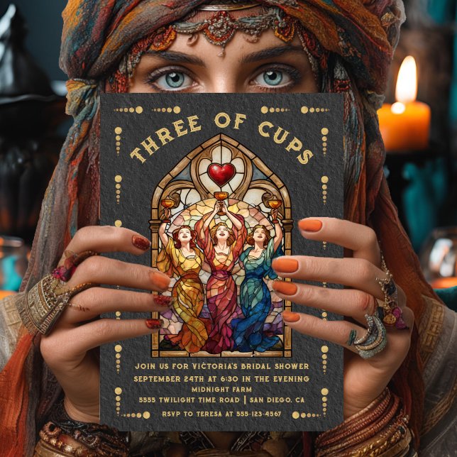 Stained Glass Three of Cups Bridal Shower Tarot Einladung (Von Creator hochgeladen)