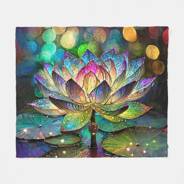 Stained Glass Vibrant Lotus Flower Fleecedecke (Vorderseite (Horizontal))