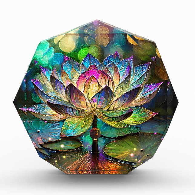 Stained Glass Vibrant Lotus Flower Fotoblock (Vorderseite)