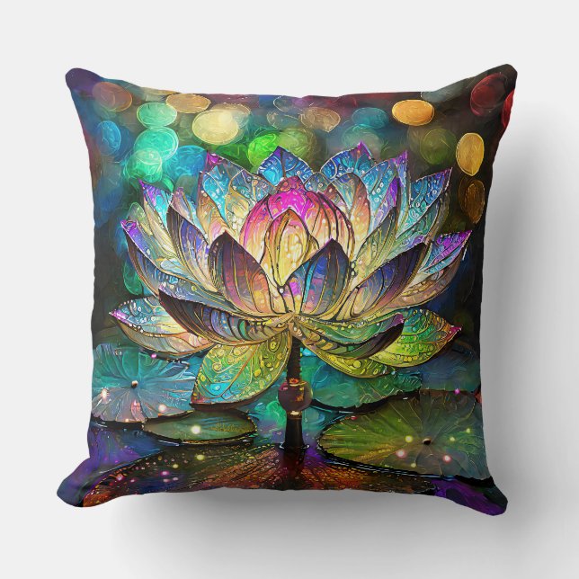 Stained Glass Vibrant Lotus Flower Kissen (Vorderseite)