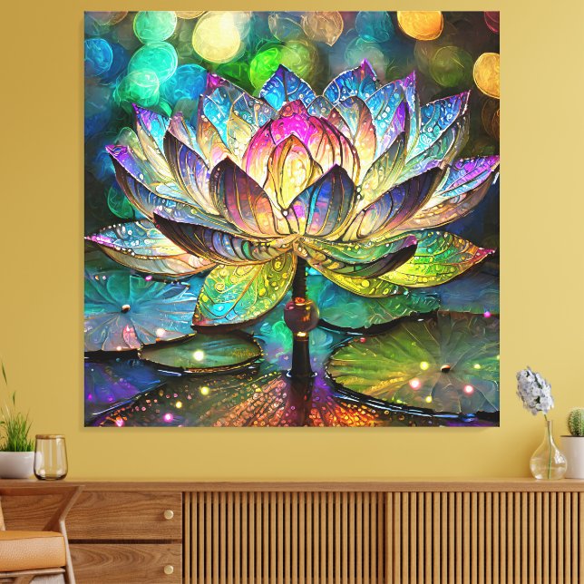 Stained Glass Vibrant Lotus Flower Leinwanddruck (Insitu (Wohnzimmer))
