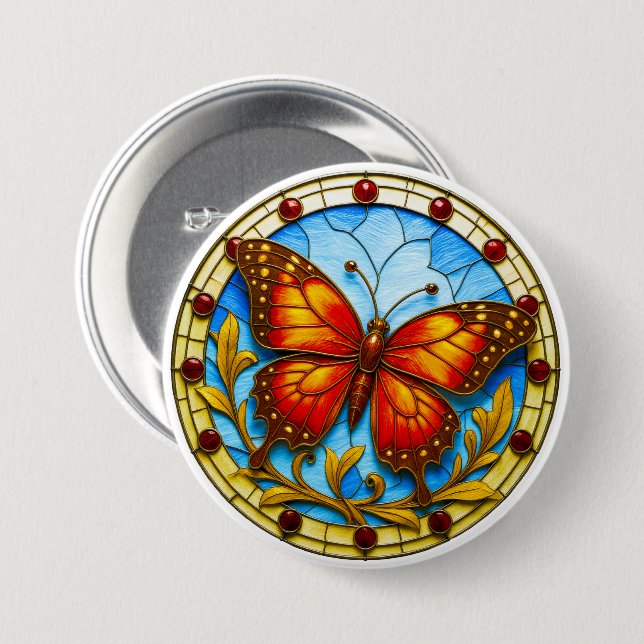 Stained glass window butterfly button (Vorne & Hinten)
