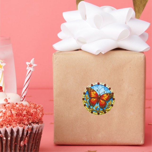 Stained glass window butterfly runder aufkleber (Party)