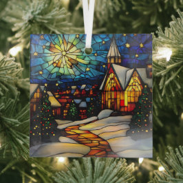 Stained Glass Winter Village Ornament Aus Glas