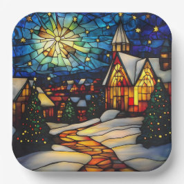 Stained Glass Winter Village Pappteller
