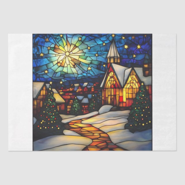 Stained Glass Winter Village Seidenpapier (Vorderseite)