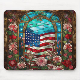 STAINGLAS SEHEN AUF AMERIKANISCHE FLAGE UND BLUME MOUSEPAD