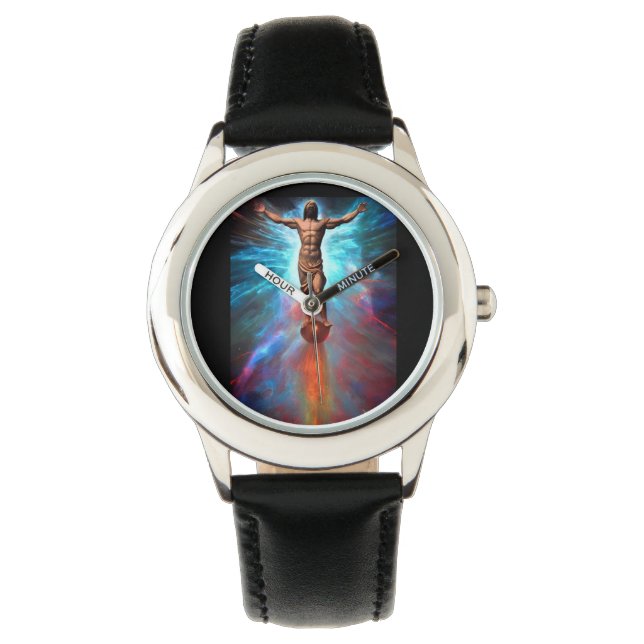 Stainless Steel Black Jesus geben Dank Watch Armbanduhr (Vorderseite)