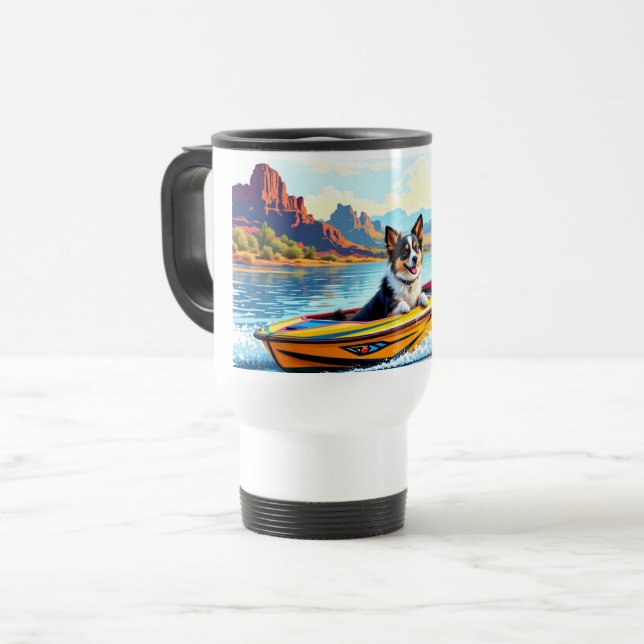 Stainless Steel Travel Mug Boating Dog Image Reisebecher (Vorderseite Links)