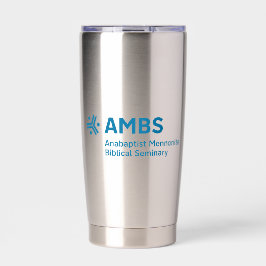 Stainless steel tumbler with blue AMBS logo Thermobecher