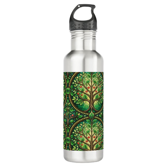 Stainless steel water bottles with intricate green edelstahlflasche (Vorderseite)