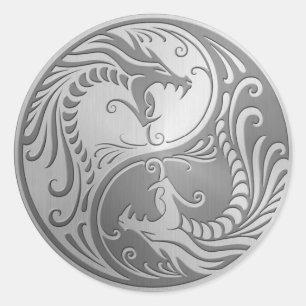 Stainless Steel Yin Yang Dragons Runder Aufkleber