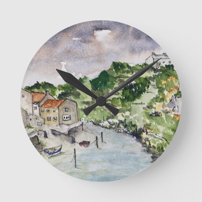 Staithes Beck Whitby Runde Wanduhr (Vorderseite)