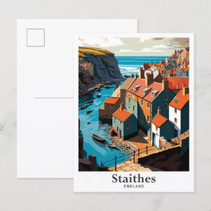 Staithes England Kunst Vintage Reise Illustration Postkarte