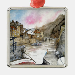 Staithes, North Yorkshire, England Aquarell Ornament Aus Metall