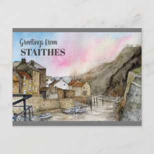 Staithes Yorkshire England Aquarellmalerei Postkarte