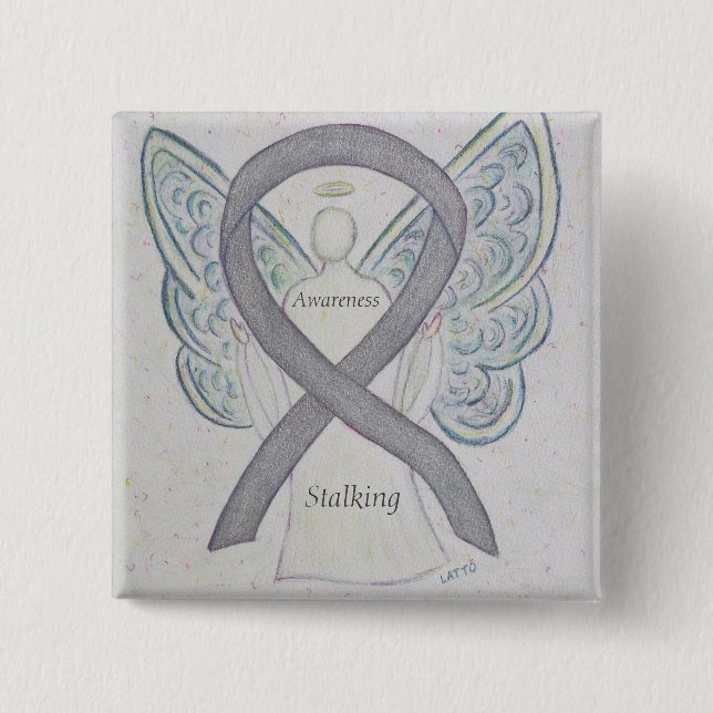 Stalking Awareness Ribbon Silver Angel Art Buttons (Vorderseite)