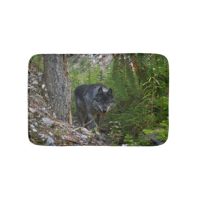 Stalking Gray Wolf und Wilderness Forest Badematte (Vorderseite)