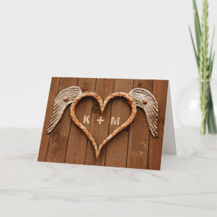 Stall Holz Herz Custom Monogramme Valentinstag Feiertagskarte