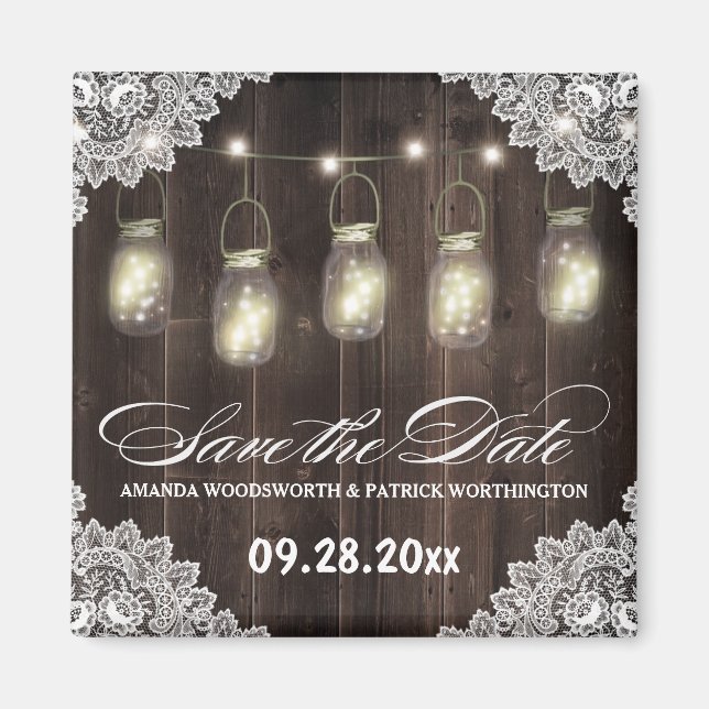 Stall Holz und Spitzen Mason Jar Wedding Retten Si Magnet (Vorne)