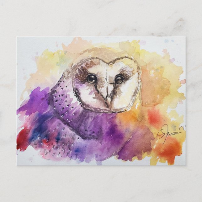 Stall Owl Aquarell Postkarte (Vorderseite)