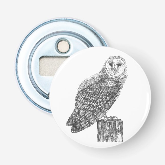Stall Owl Button Flaschenöffner (Vorderseite)